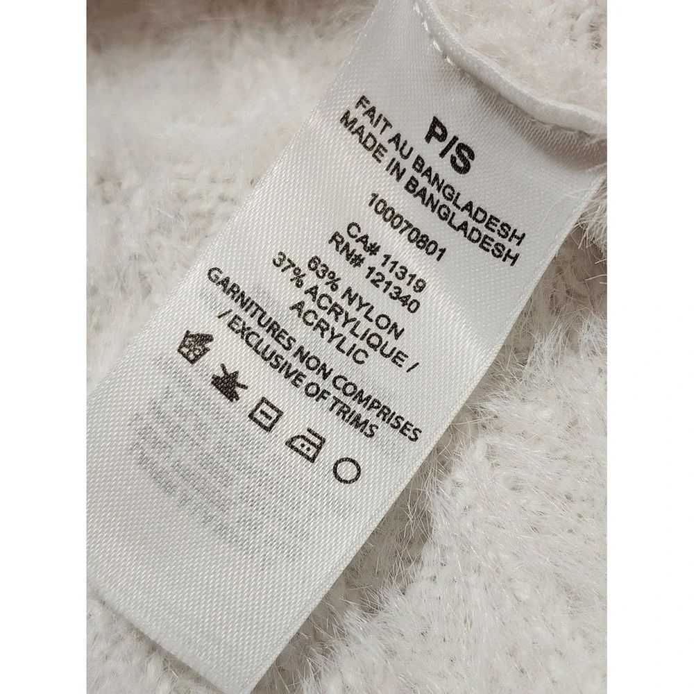 Garage Cropped Cardigan Women Small White Fuzzy Eyelash Knit Y2K Soft Girl